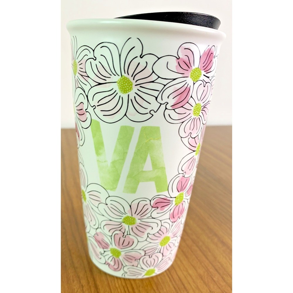 Starbucks Virginia VA Dogwood Blossoms Ceramic Travel Tumbler Mug 12 oz